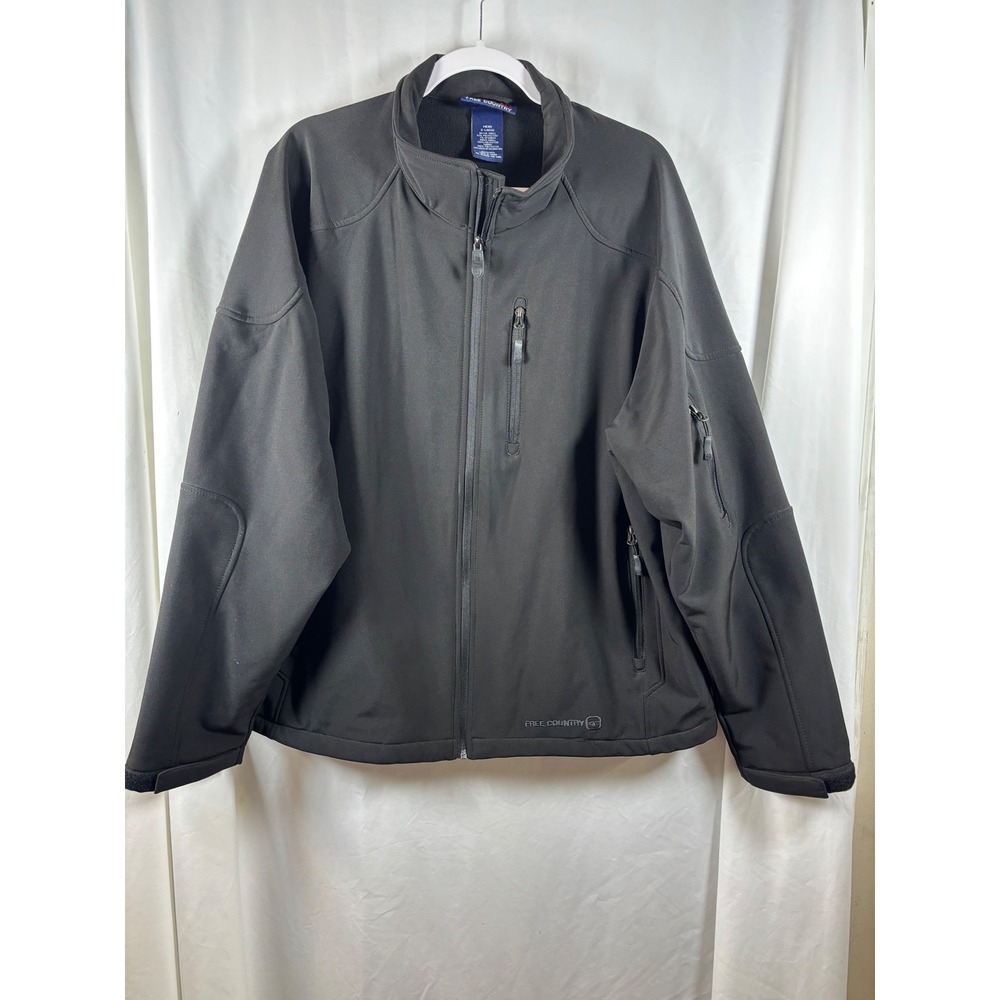 Free Country Mens X Large Black Softshell Jacket Full Zip Fleece‎ Lined Outdoor